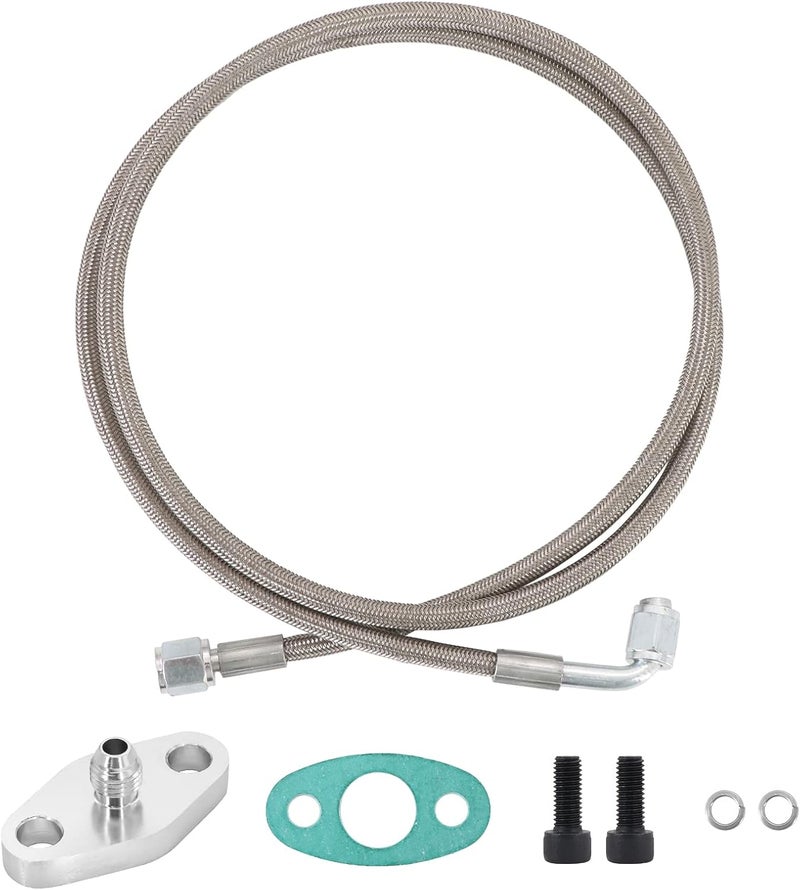 Tektall 4AN Turbo Oil Feed Line 48" Turbo Feed Line Length Stainless Steel Braided 4AN Pressure Stainless Remote Turbocharger 90 Degree End Straight Hose End, Line Fitting Included - Image 1